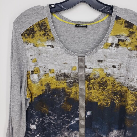 Gerry Weber Abstract Geometric Print Top  Womens Scoop Neck Gray Yellow - Picture 3 of 6
